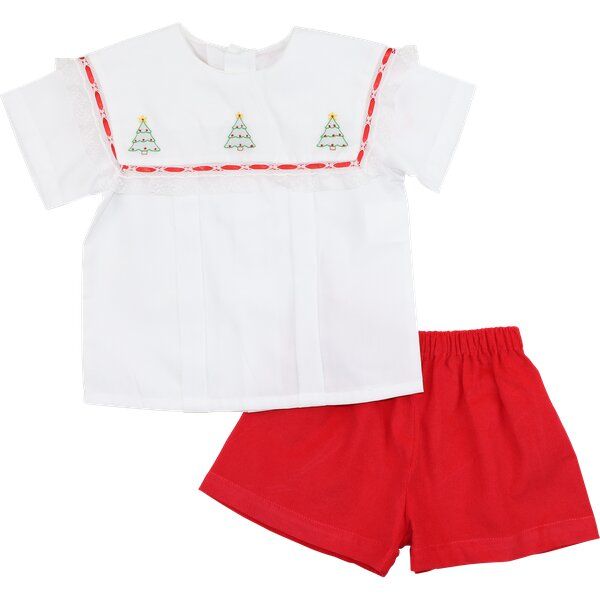 Heirloom Embroidered Christmas Tree Short Set