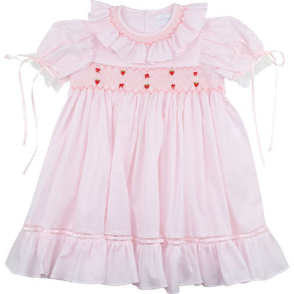 Heirloom Smocked Strawberry And Bow Dress