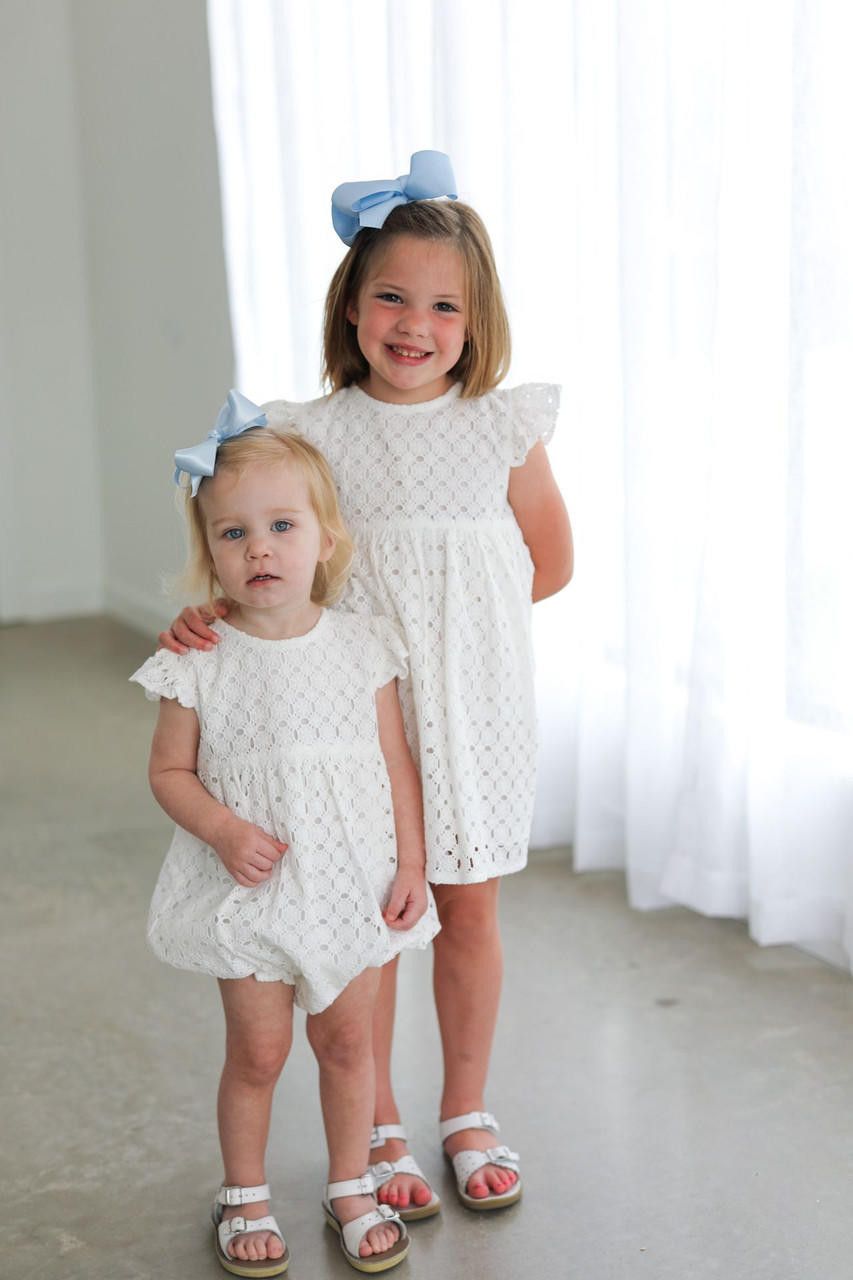 White Eyelet Angel Sleeve Dress