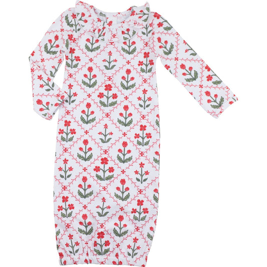 Holiday Block Print Knit Baby Gown