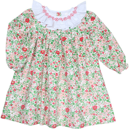 Holiday Floral Corduroy Smocked Dress