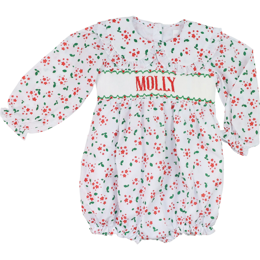 Holiday Floral Custom Smocked Bubble