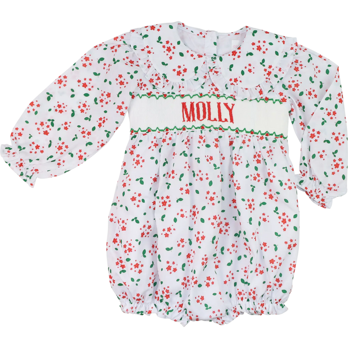 Holiday Floral Custom Smocked Bubble