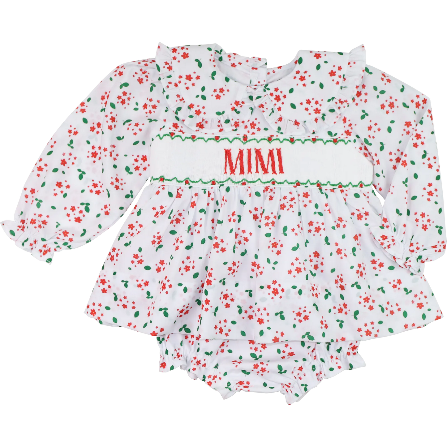 Holiday Floral Custom Smocked Diaper Set