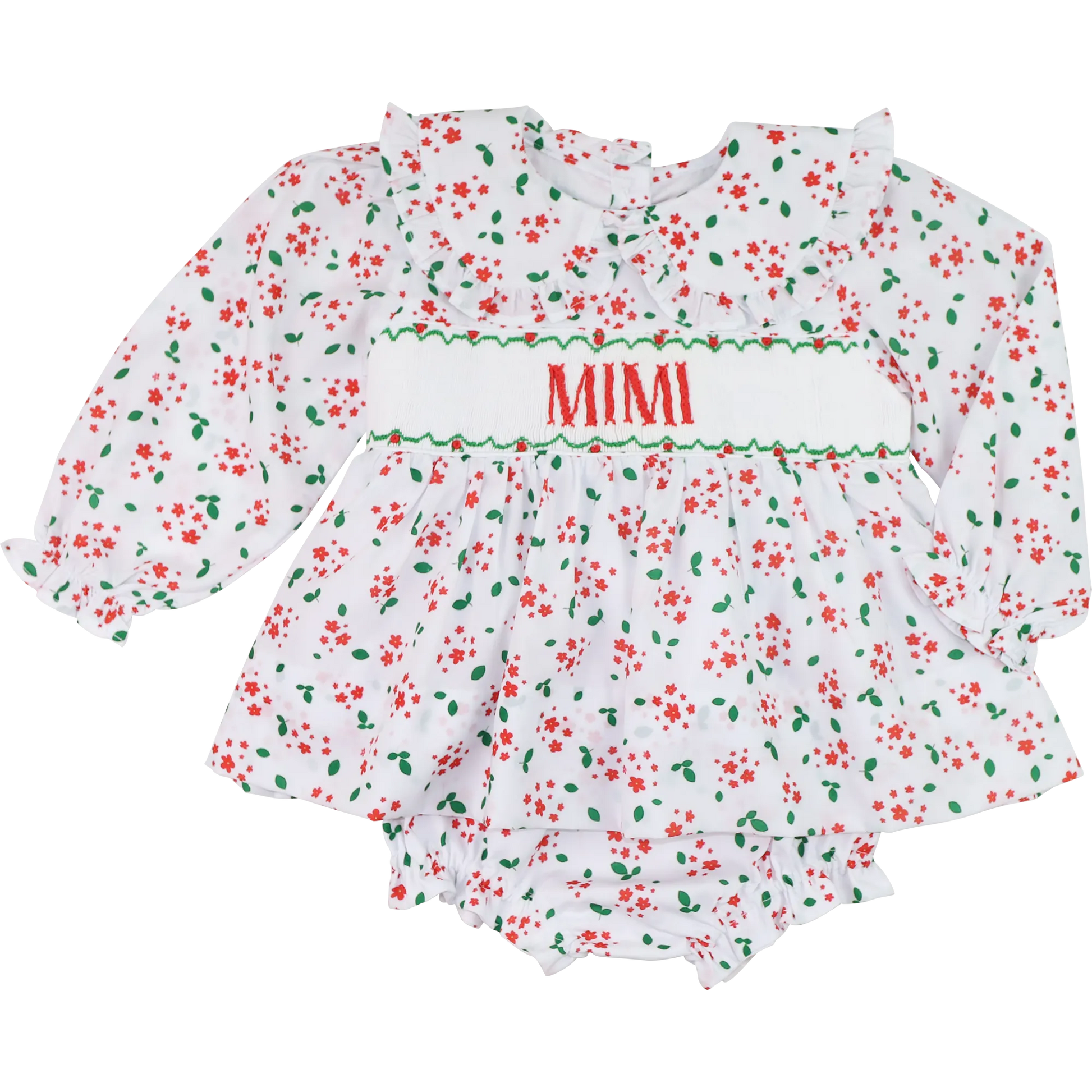 Holiday Floral Custom Smocked Diaper Set