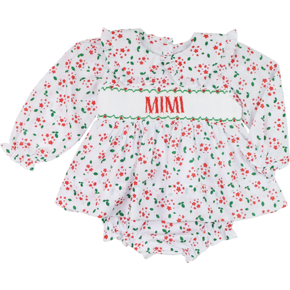 Holiday Floral Custom Smocked Diaper Set