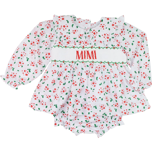 Holiday Floral Custom Smocked Diaper Set