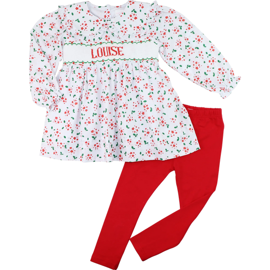 Holiday Floral Custom Smocked Legging Set