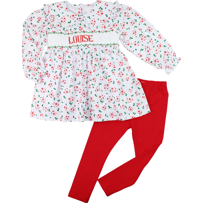 Holiday Floral Custom Smocked Legging Set