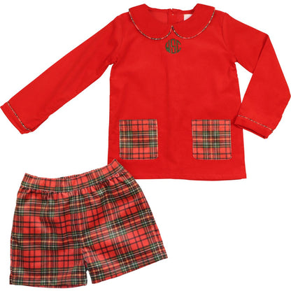 Holiday Plaid Corduroy Short Set