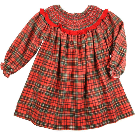 Holiday Plaid Corduroy Smocked Dress