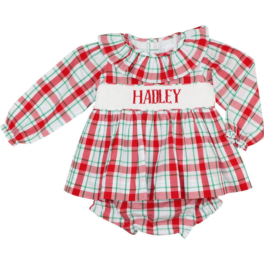 Holiday Plaid Custom Smocked Diaper Set