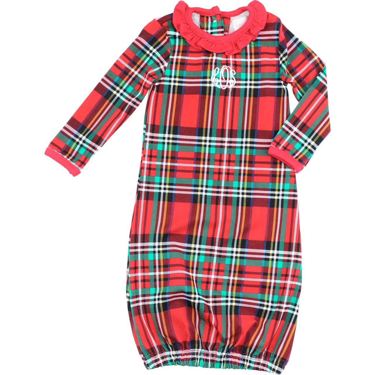 Holiday Plaid Knit Ruffle Baby Gown