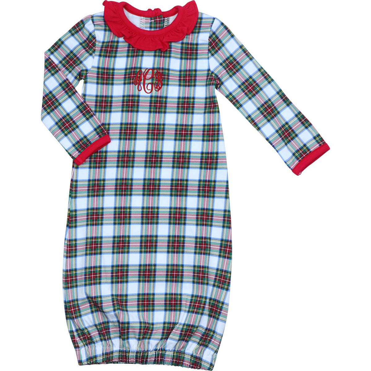 Holiday Plaid Knit Ruffle Baby Gown