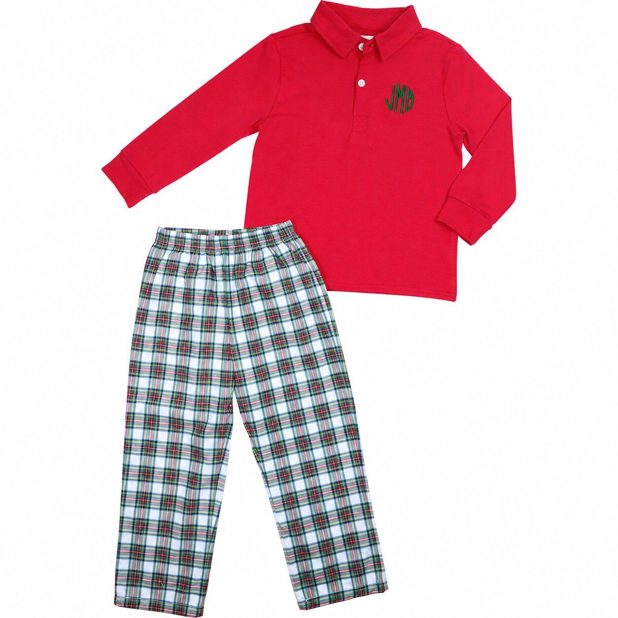 Holiday Plaid Polo Pant Set