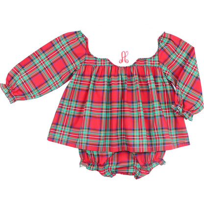Holiday Plaid Scalloped Collar Diaper Set