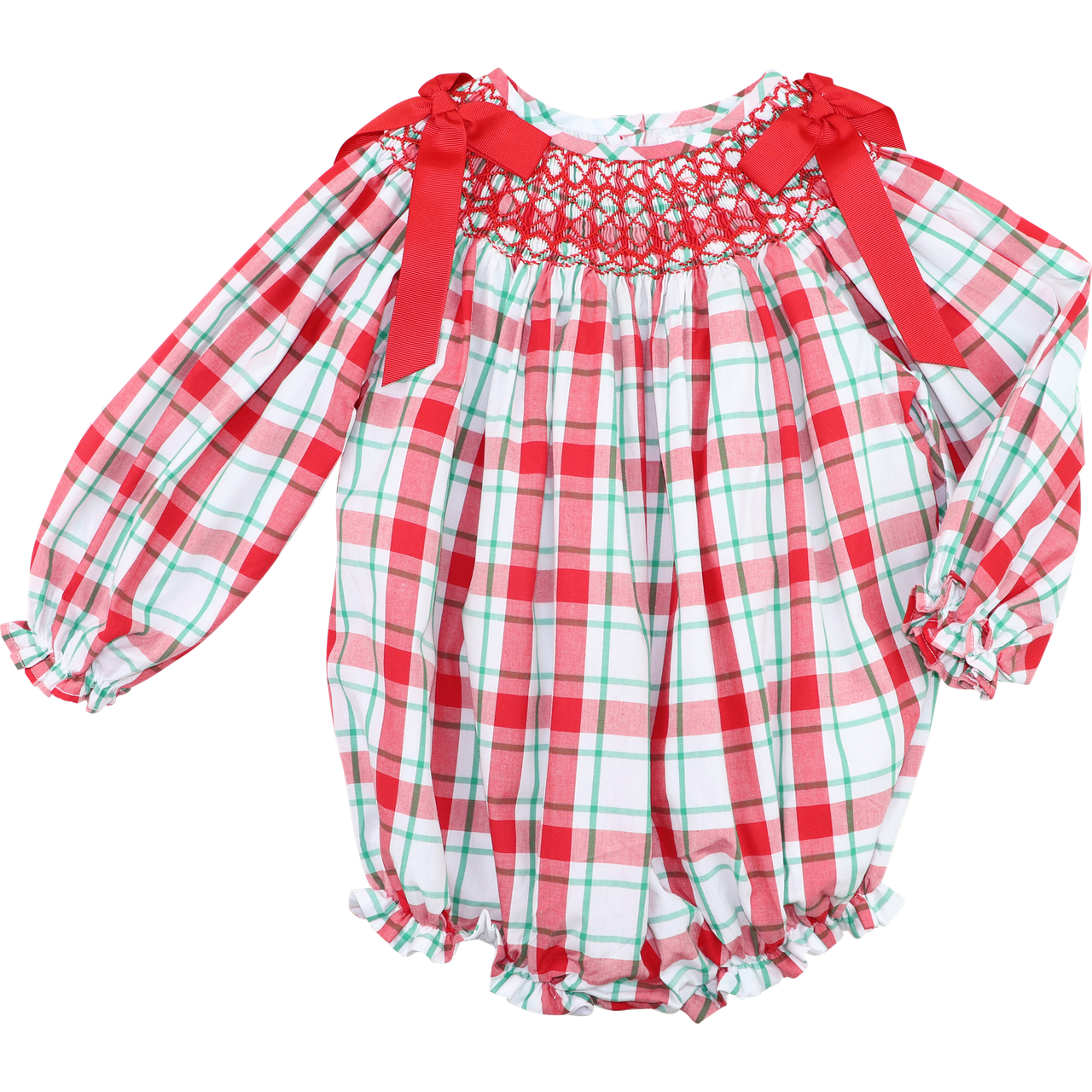 Holiday Plaid Smocked Bow Bubble