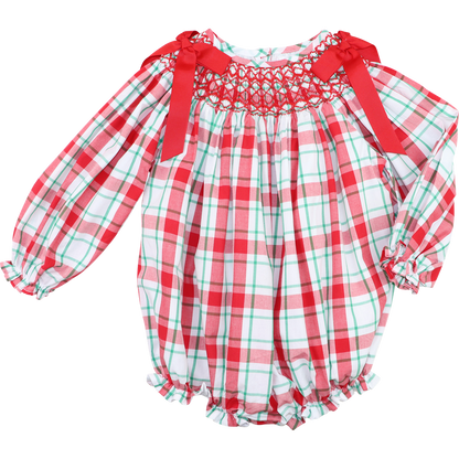 Holiday Plaid Smocked Bow Bubble