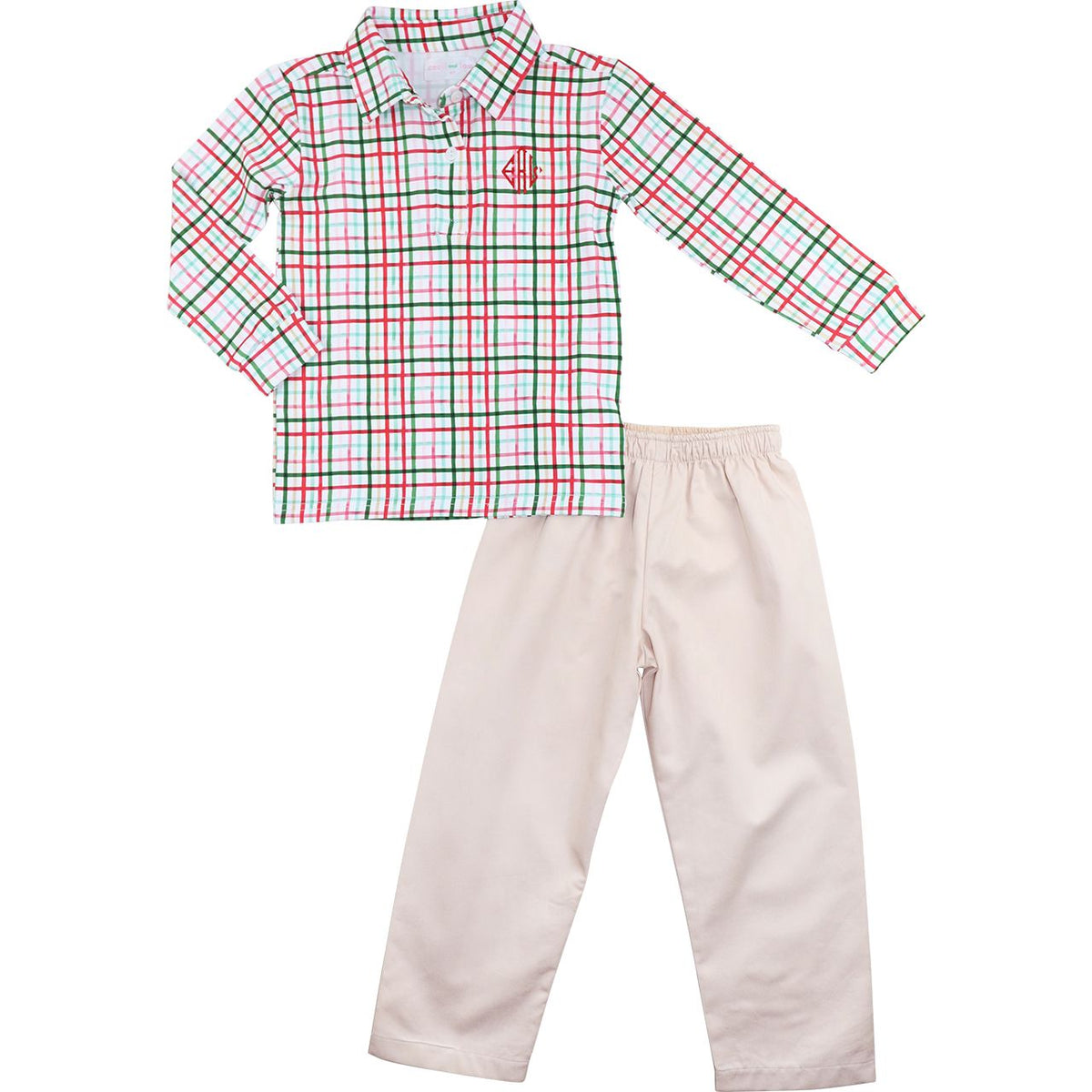 Holiday Windowpane Polo Pant Set