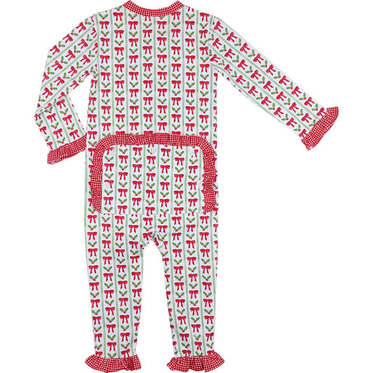Holly And Bow Knit Zipper Pajamas