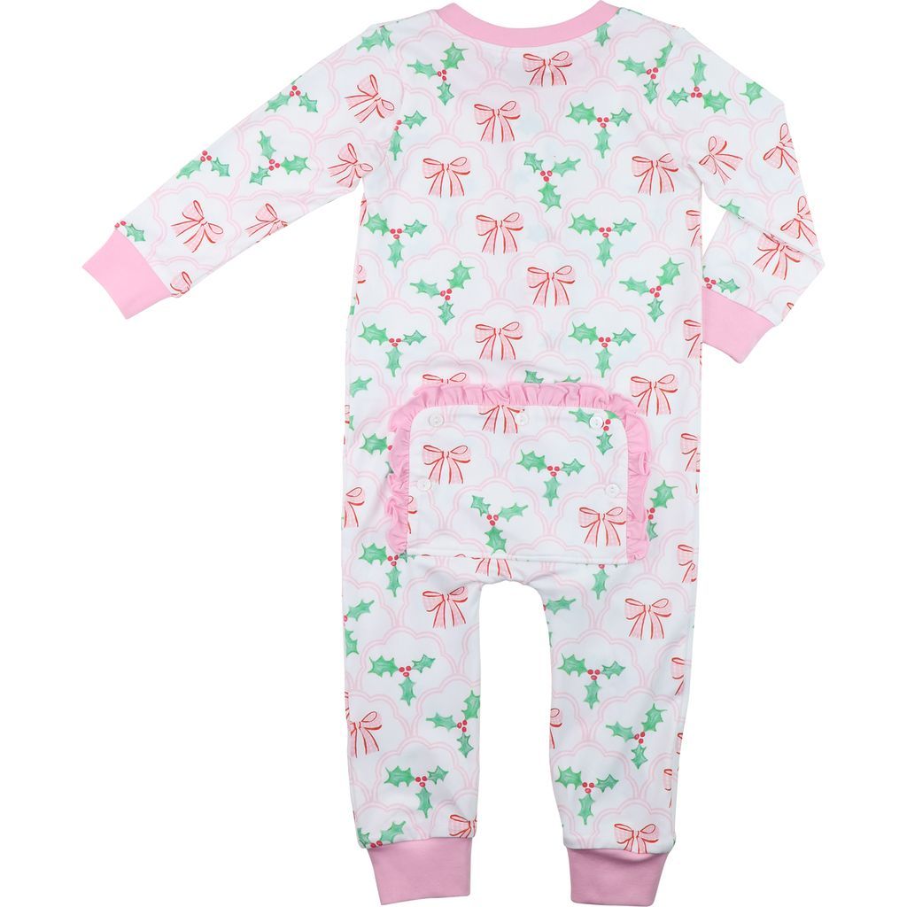 Holly And Bow Knit Zipper Pajamas