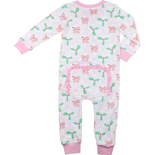 Holly And Bow Knit Zipper Pajamas