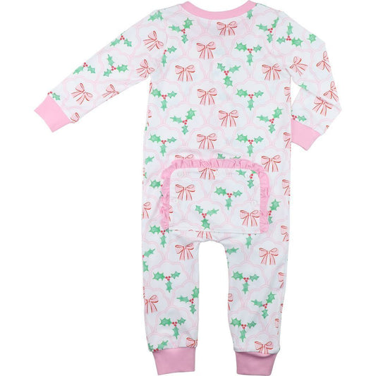 Holly And Bow Knit Zipper Pajamas