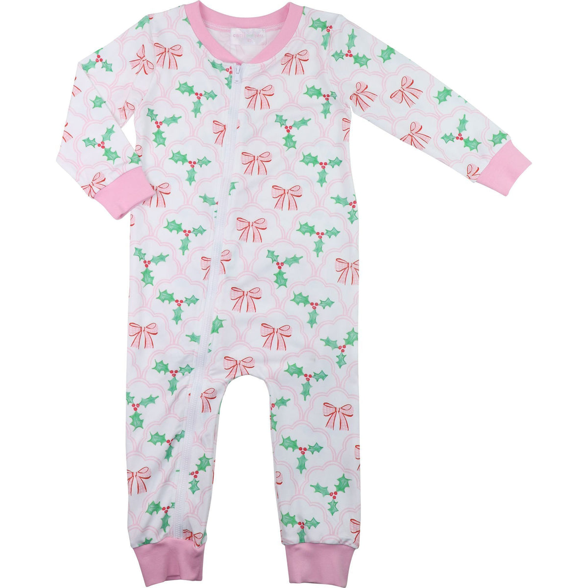 Holly And Bow Knit Zipper Pajamas