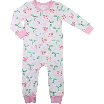Holly And Bow Knit Zipper Pajamas