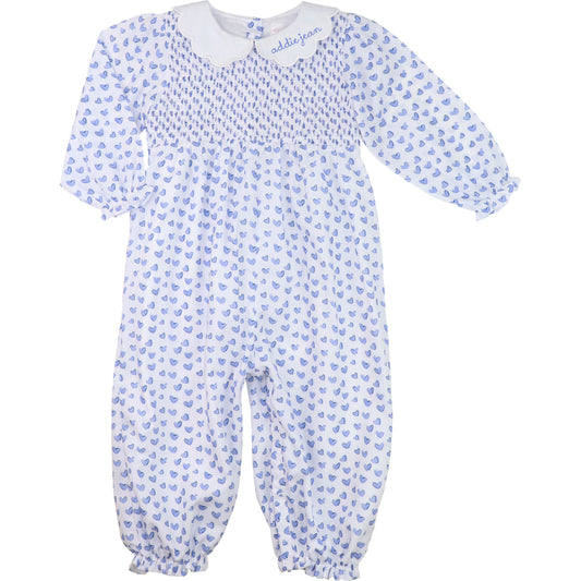 Blue Smocked Hearts Long Bubble