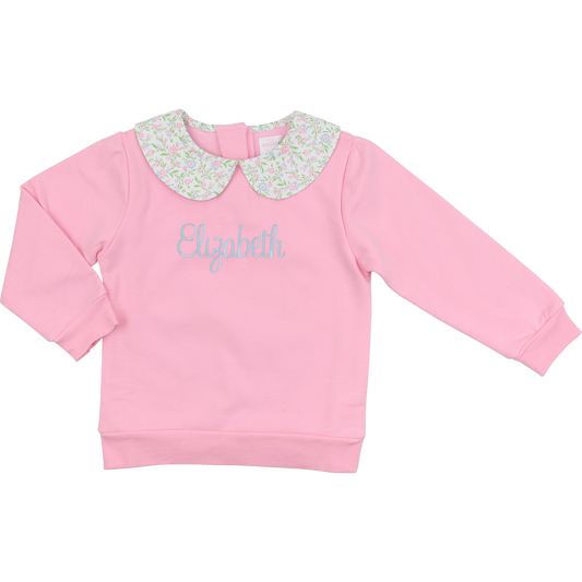 Pink Floral Collar Sweatshirt