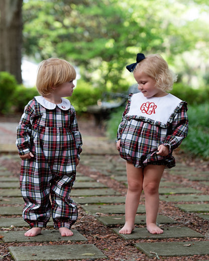 Green And Red Plaid Long Romper