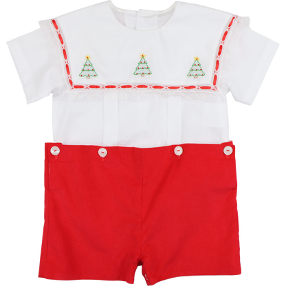 Red Heirloom Embroidered Christmas Tree Button On