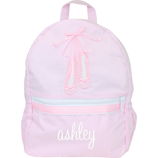 Pink Gingham Ribbon And Ballet Shoes Backpack