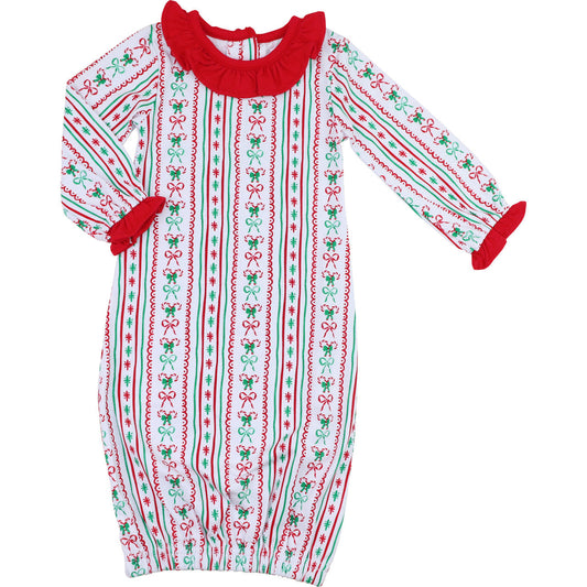 Red And Green Knit Bow And Candy Cane Baby Gown