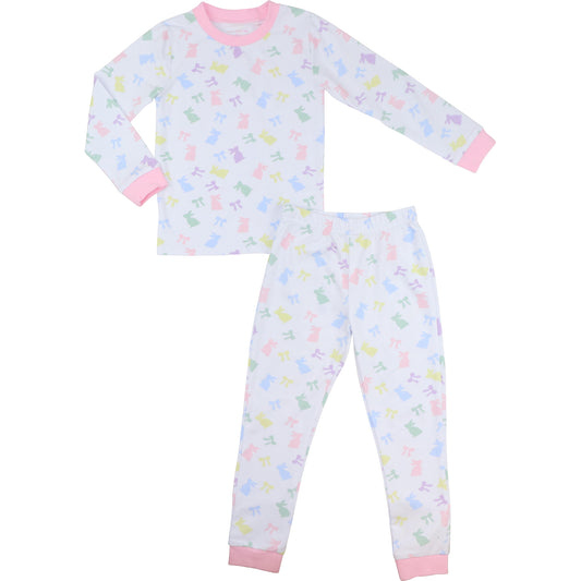 Colorful Bunnies And Bows Knit Pajamas