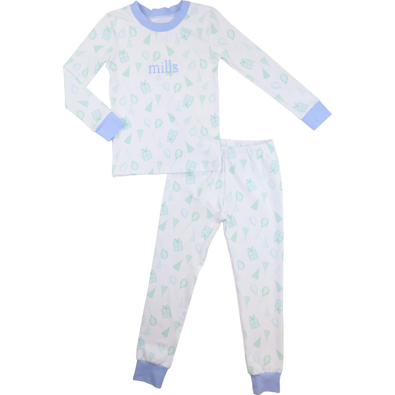 Blue And Green Birthday Print Knit Pajamas