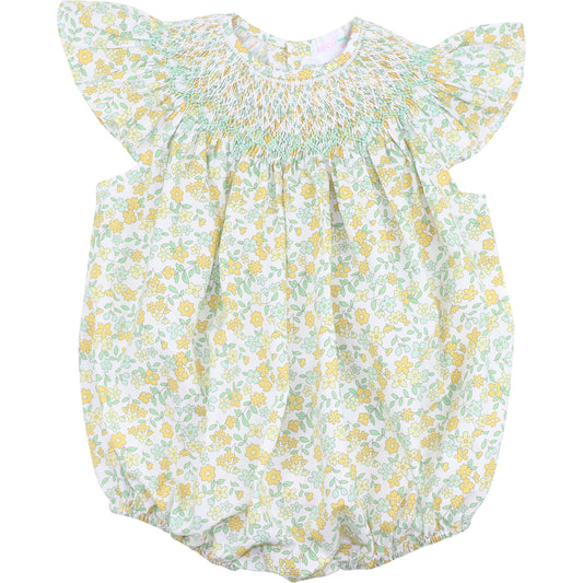 Green And Yellow Floral Smocked Bubble