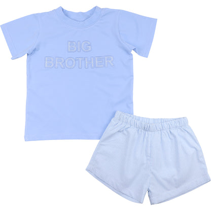 Blue Gingham Applique Big Brother Short Set