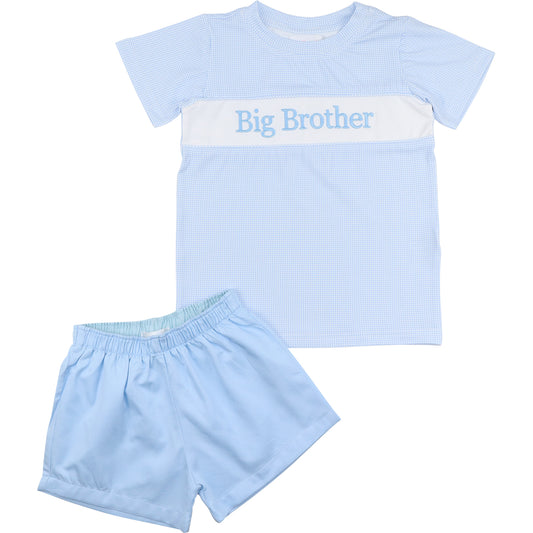 Blue Gingham Embroidered Big Brother Short Set