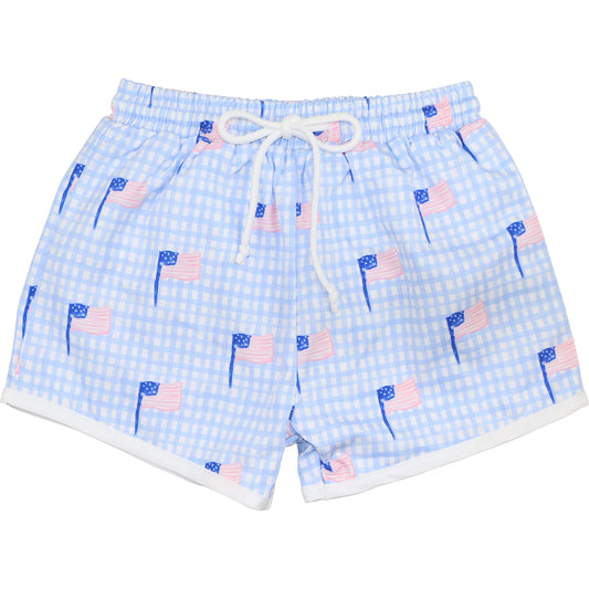 Flag Print Swim Trunks
