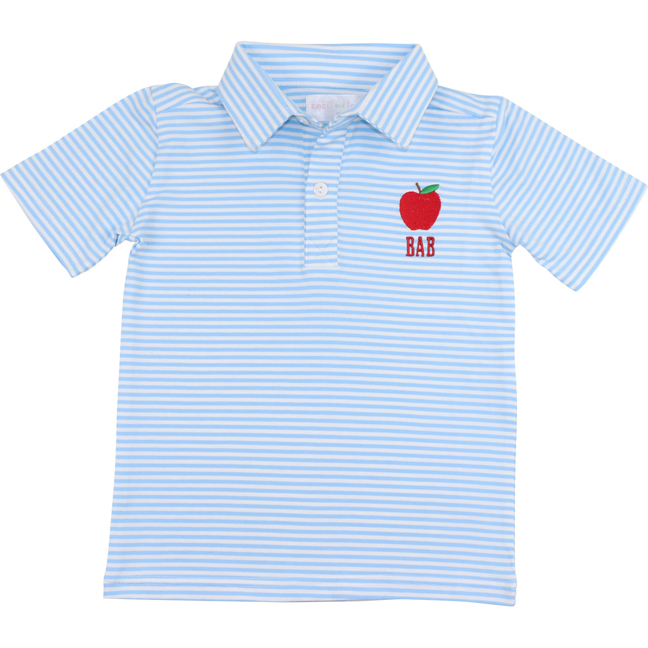Blue Stripe Knit Embroidered Apple Knit Polo Shirt