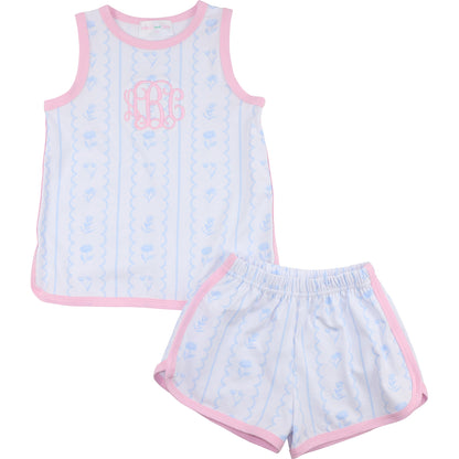 Blue Floral Stripe Knit Play Set