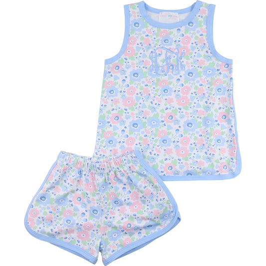Pink And Blue Floral Print Knit Play Set