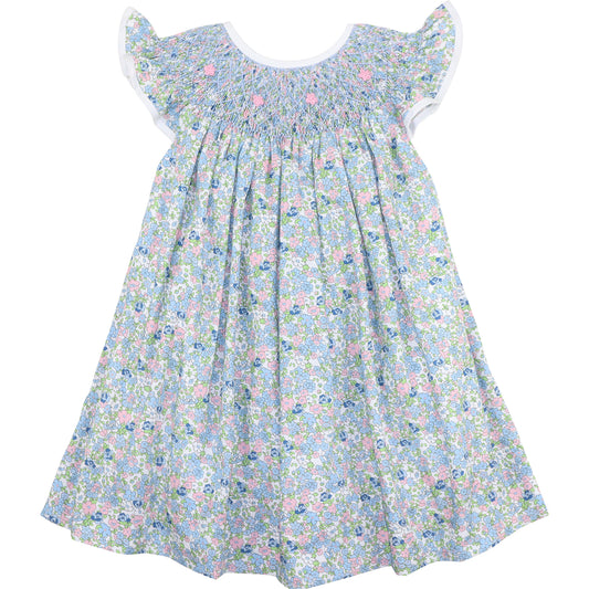 Blue And Pink Smocked Floral Dress