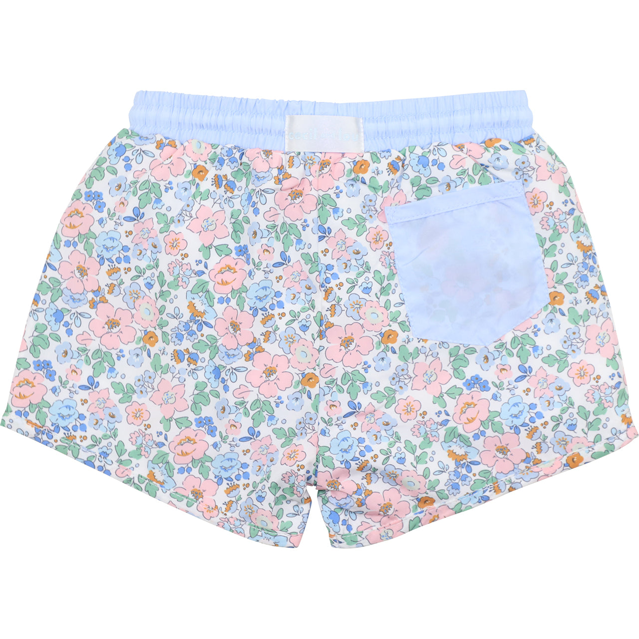 Blue And Pink Floral Swim Trunks