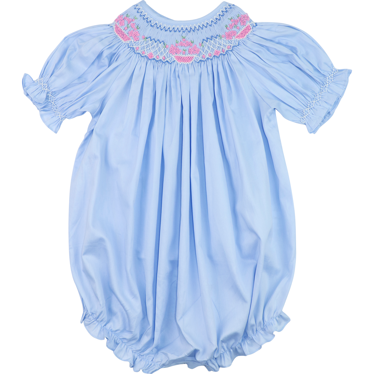 Blue Smocked And Embroidered Floral Bubble