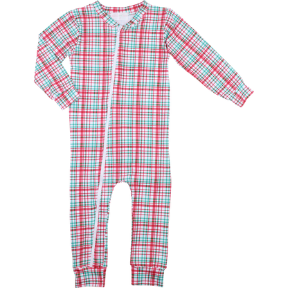 Red And Green Plaid Knit Zipper Pajamas