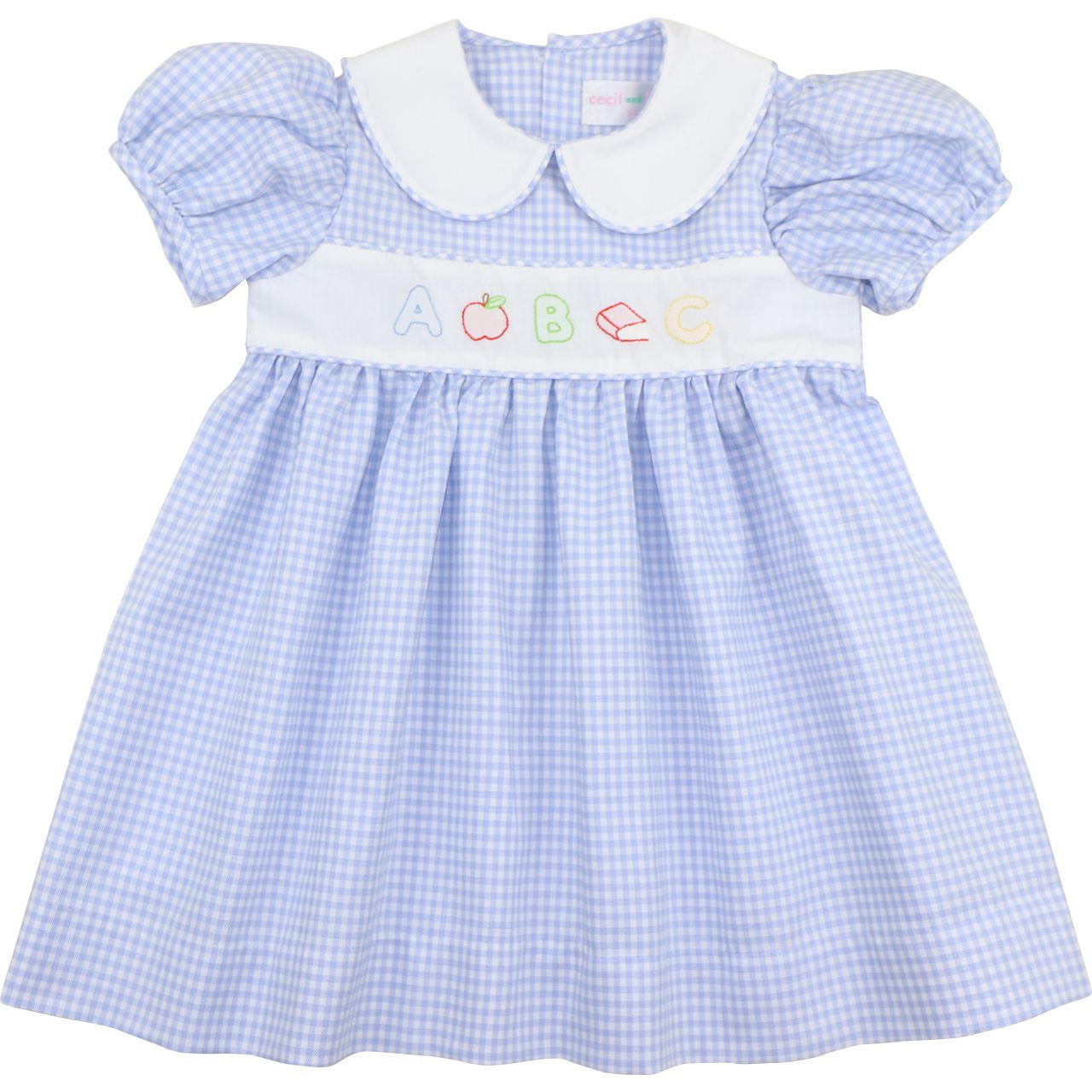 Blue Gingham Shadow Embroidered ABC Dress