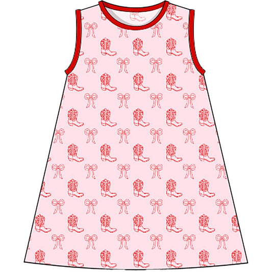 Pink And Red Knit Boots And Bows Dress